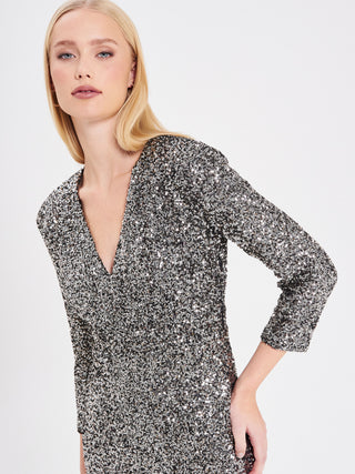 Tubino con paillettes argento e scollo a V