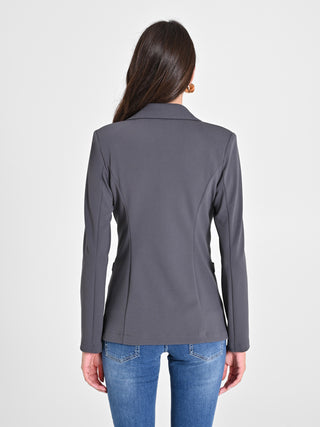 Giacca Doppiopetto Grigio Scuro in Scuba mano Crepe