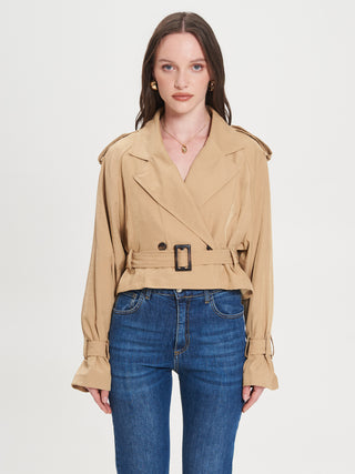 Trench Crop con Cintura Beige