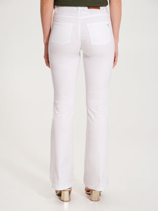 Pantaloni a Zampa con Bottoni Bianco