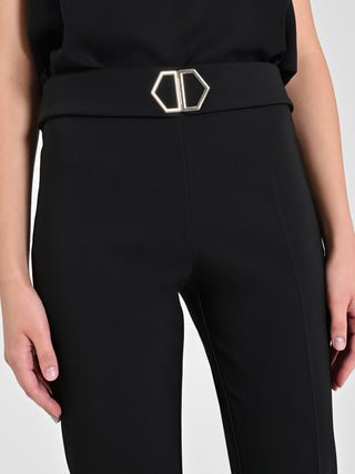 Pantaloni Neri Flared Fibbia Geometrica
