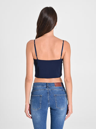 Crop Top Blu con Scollo a Cuore