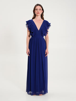 Abito Lungo Rouche Plissé Blu