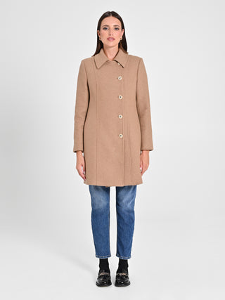 Cappotto Cammello con Bottoni Dorati