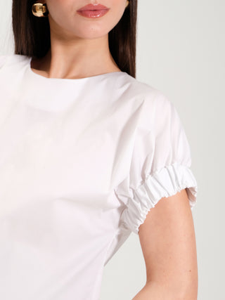 Blusa con Elastici in Cotone Bianco