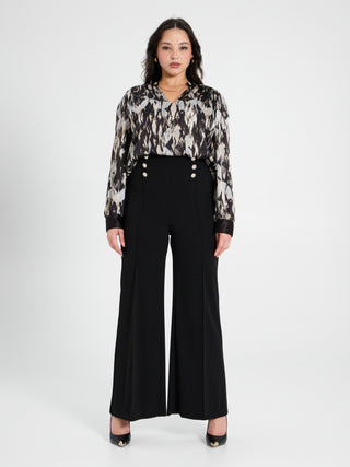 Pantaloni Curvy con Bottoni Dorati