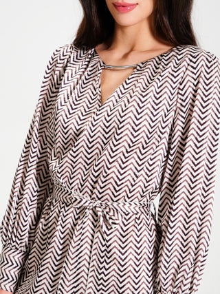 Abito in Raso Stampa Chevron