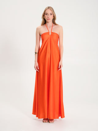 Abito Lungo in Raso Arancione