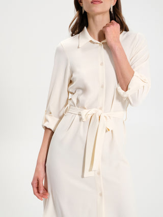 Abito Chemisier Fluido con Cintura Avorio