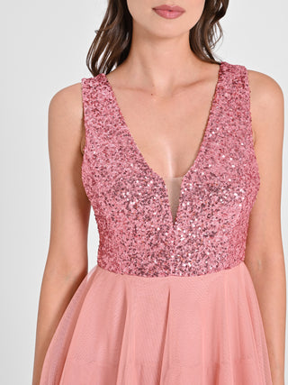 Abito in Tulle e Paillettes Rosa