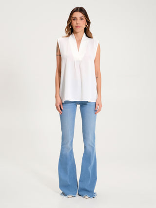 Blusa Smanicata a V Bianco Panna