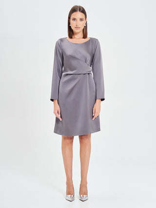 Abito Drappeggiato in Raso Grigio