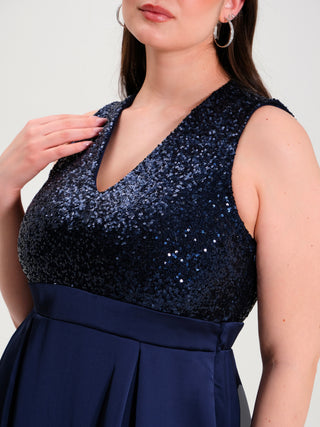 Abito Curvy Lungo Paillettes Blu