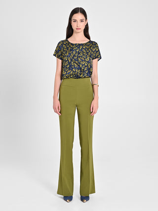 Pantaloni Flared in Tessuto Tecnico Verde Muschio