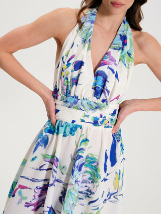 Abito Corto a Fiori Turchese