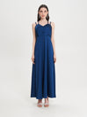 Abito Lungo in Raso con Lacci Blu