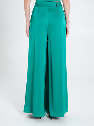 Pantaloni Palazzo in Satin Verde Giada