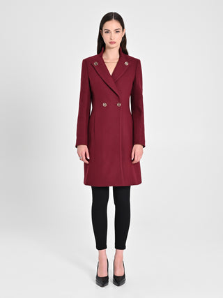 Cappotto Bordeaux con Bottoni sul Collo
