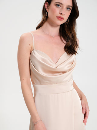 Abito Lungo in Raso Beige