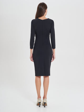 Tubino Drappeggiato Nero a Maniche Lunghe