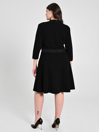 Abito Curvy a Ruota Inserti Raso Nero