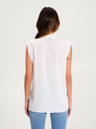 Blusa Smanicata a V Bianco Panna