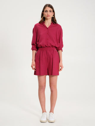 Pantaloncini in Lino con Elastico Bordeaux