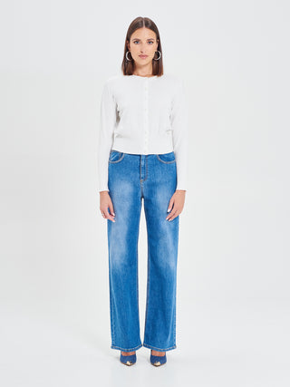 Cardigan Bianco in Maglia Eco Vero®