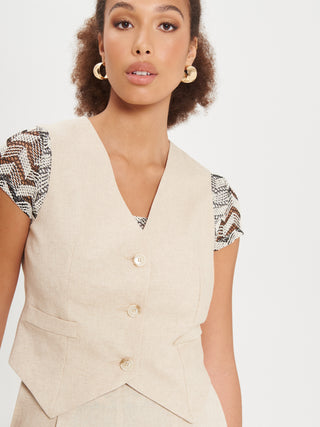 Gilet in Lino Beige